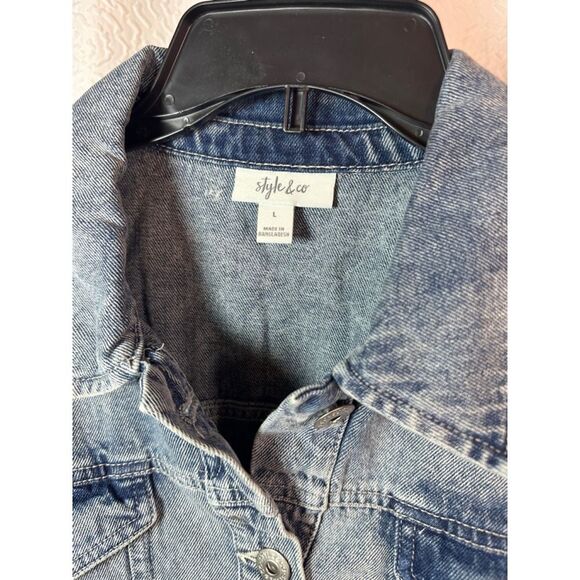 Women's Style & Co Denim Jean Jacket, L, Blue - Picture 3 of 9